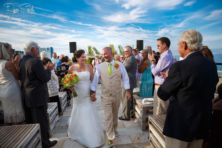 new jersey beach wedding bride and groom walking down the aisle